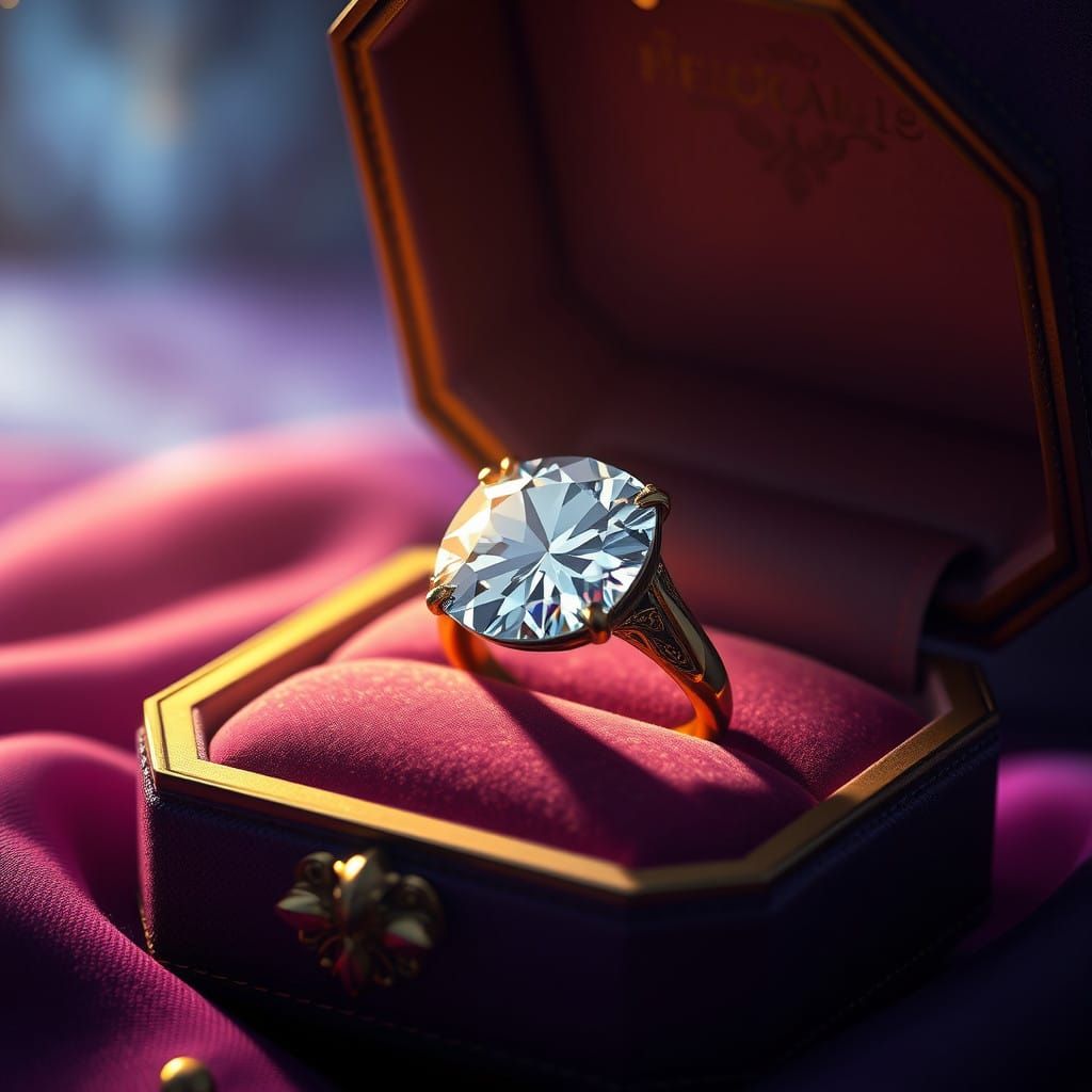Luxurious Diamond Ring in Velvet Case, Shimmering with Glamo...