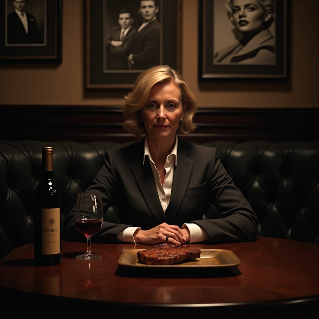 Sophisticated Woman in Business Suit at High-Class Restauran...