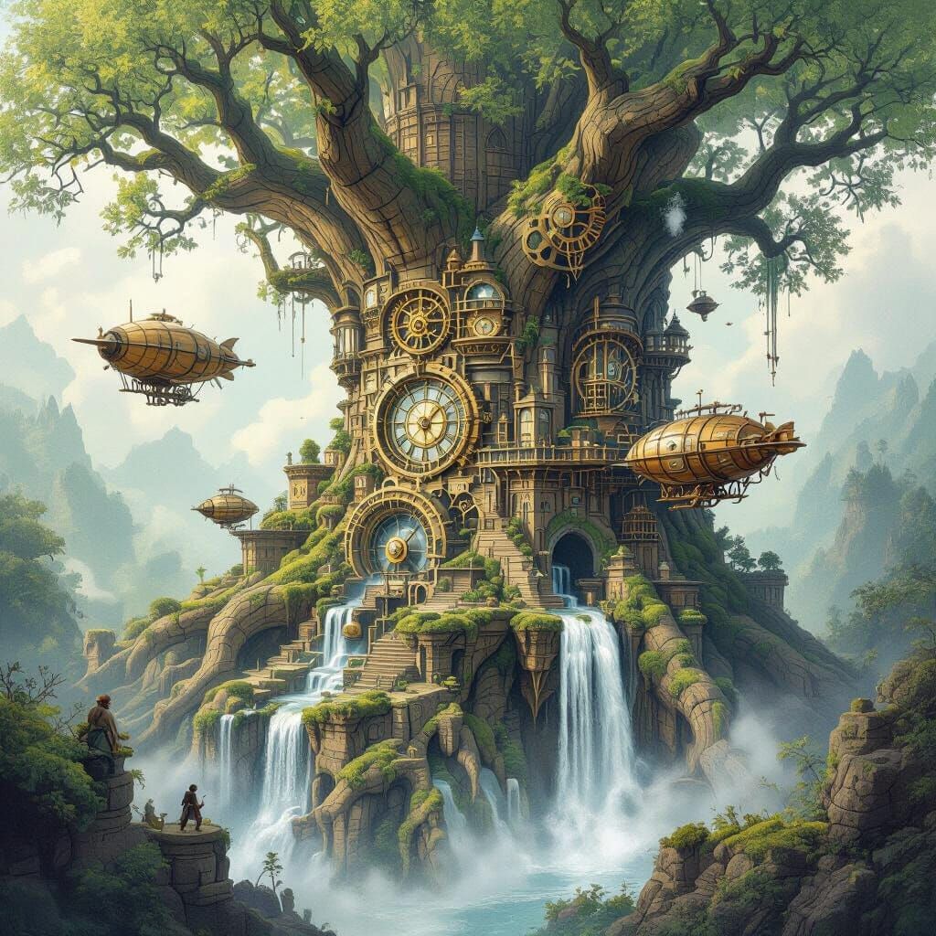 Ancient Clockwork City in Giant Tree Branches