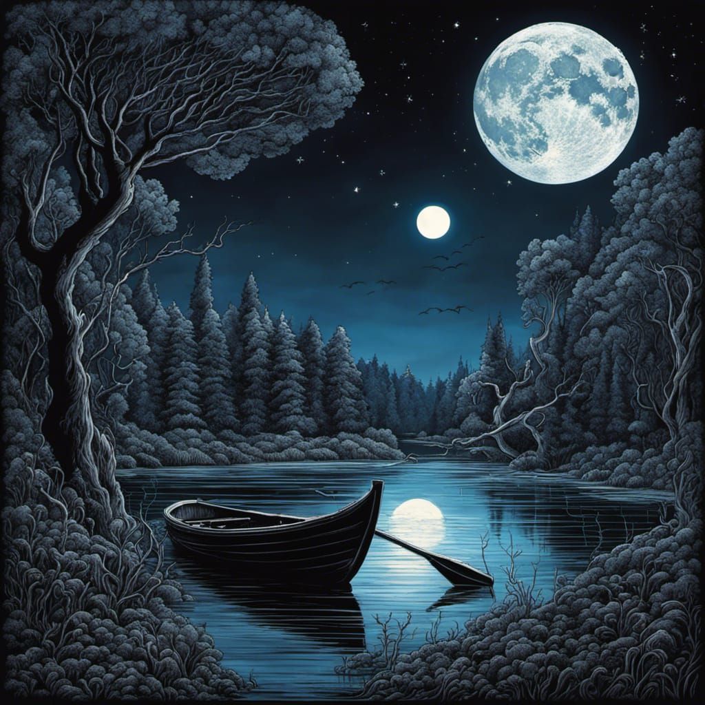 Eldritch Gothic Lake Under Midnight Moon