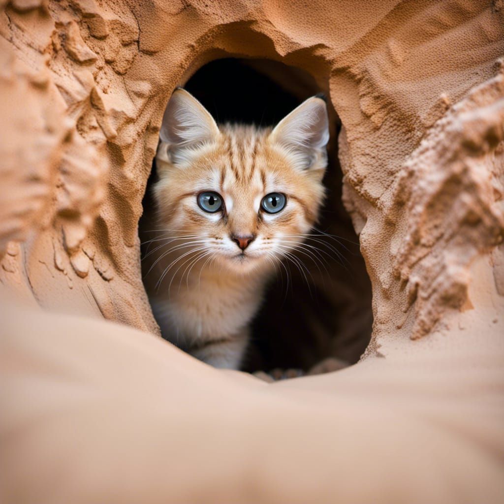 Sand Cat Portrait in Desert Cave