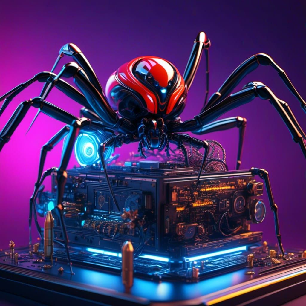 Spider on Motherboard in Octane Render Style