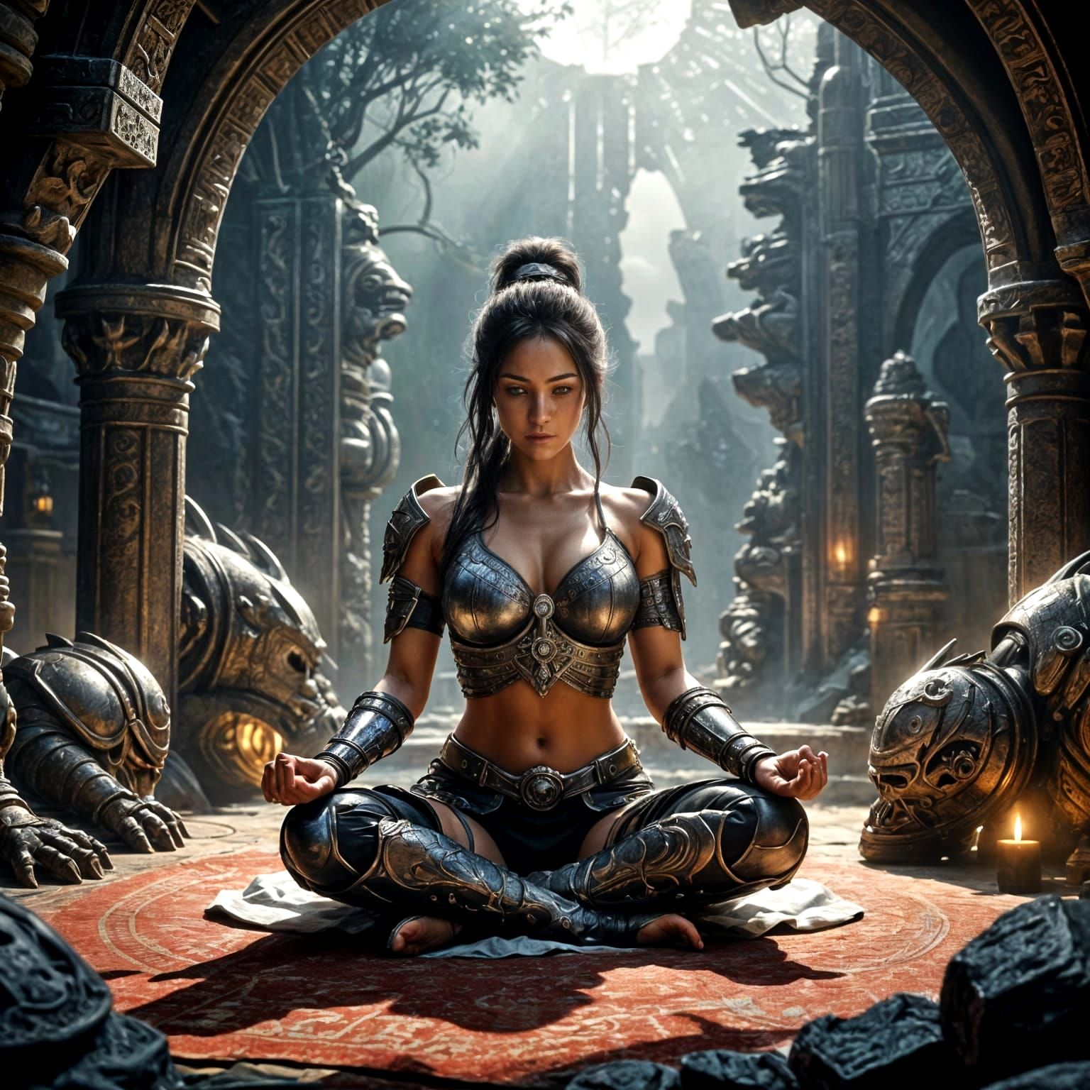 Meditative Woman: Hyperrealistic Warhammer 40k Style