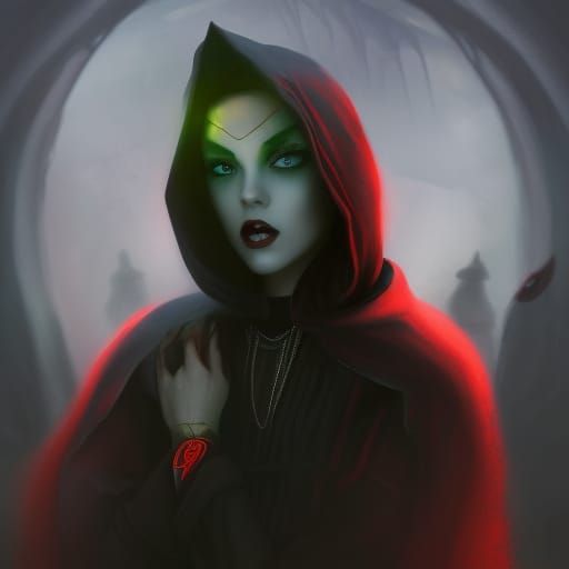 Dreamy Figure in Black Hood, Detailed Matte Painting