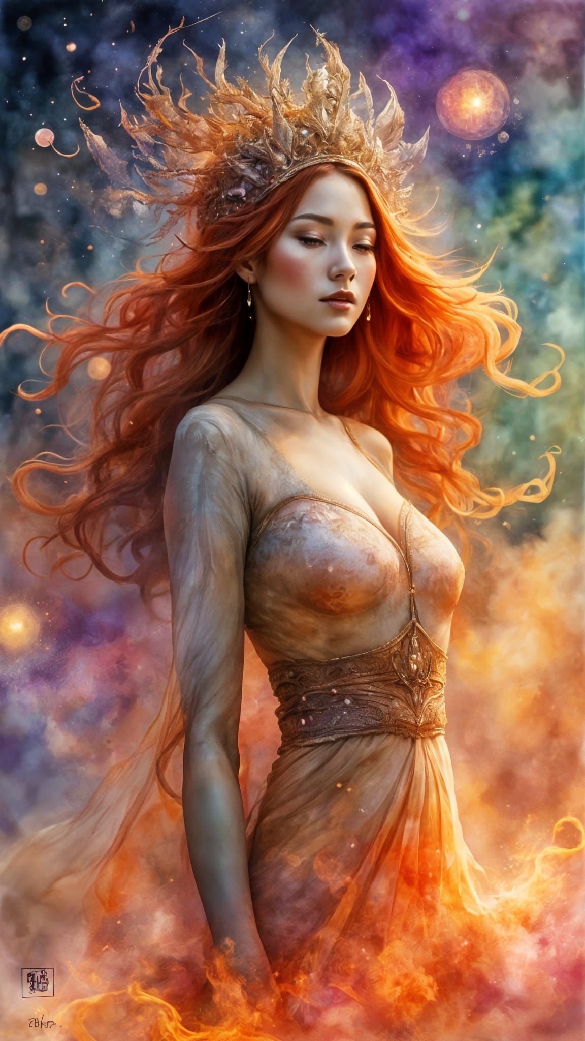 Anime Dragon Spirit Woman Surrounded by Flames