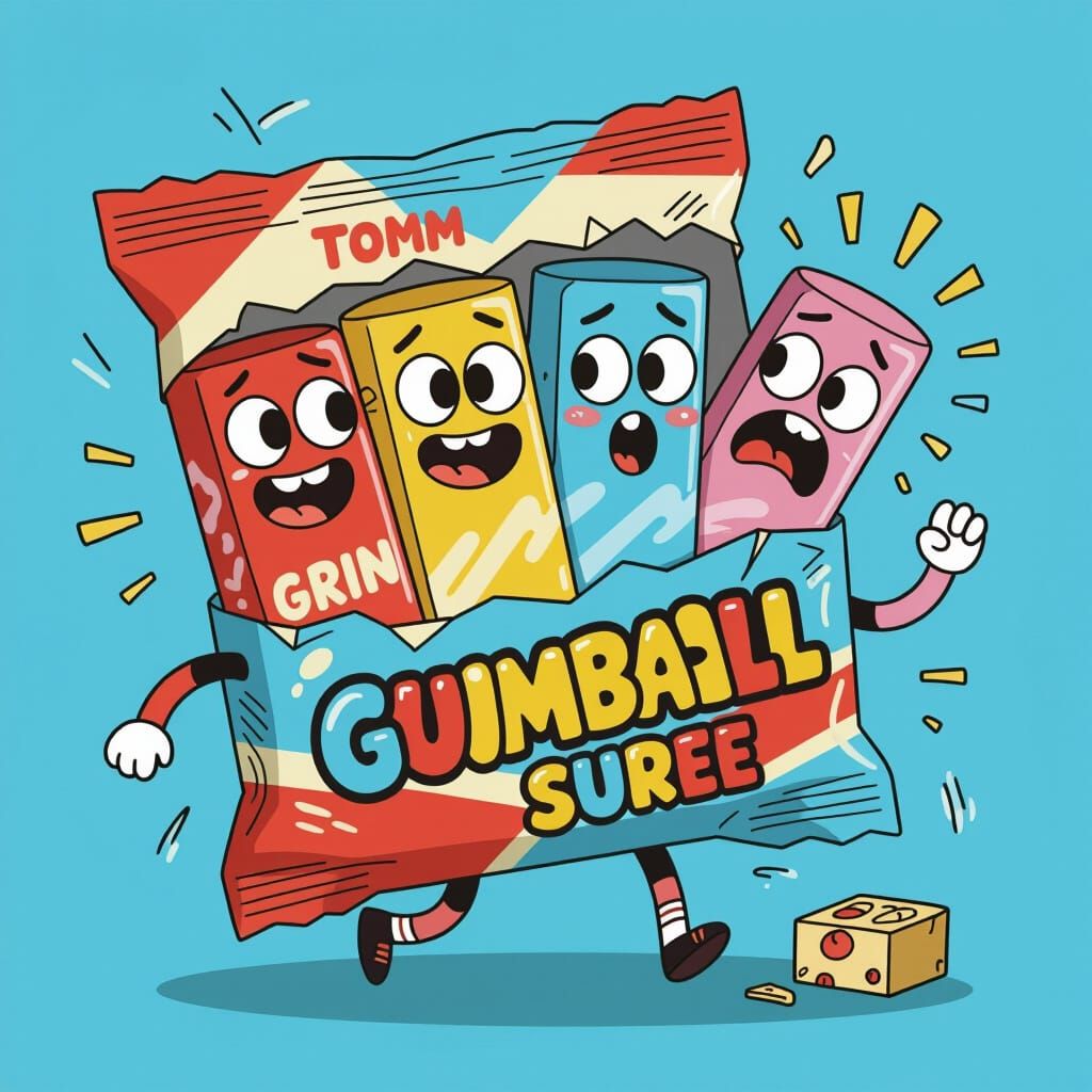 Cartoon Gum Packet Character in Gumball Style