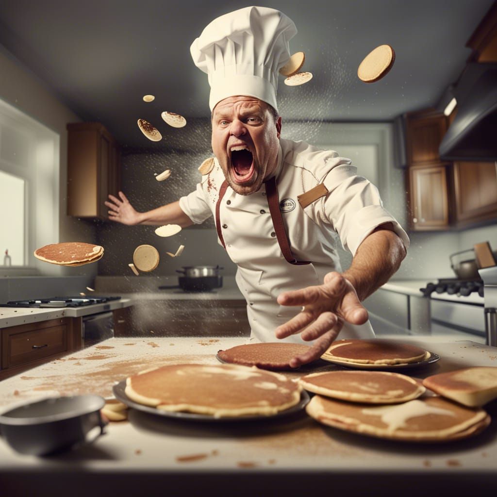 Stressed Chef in Chaotic Kitchen, Sinister Style