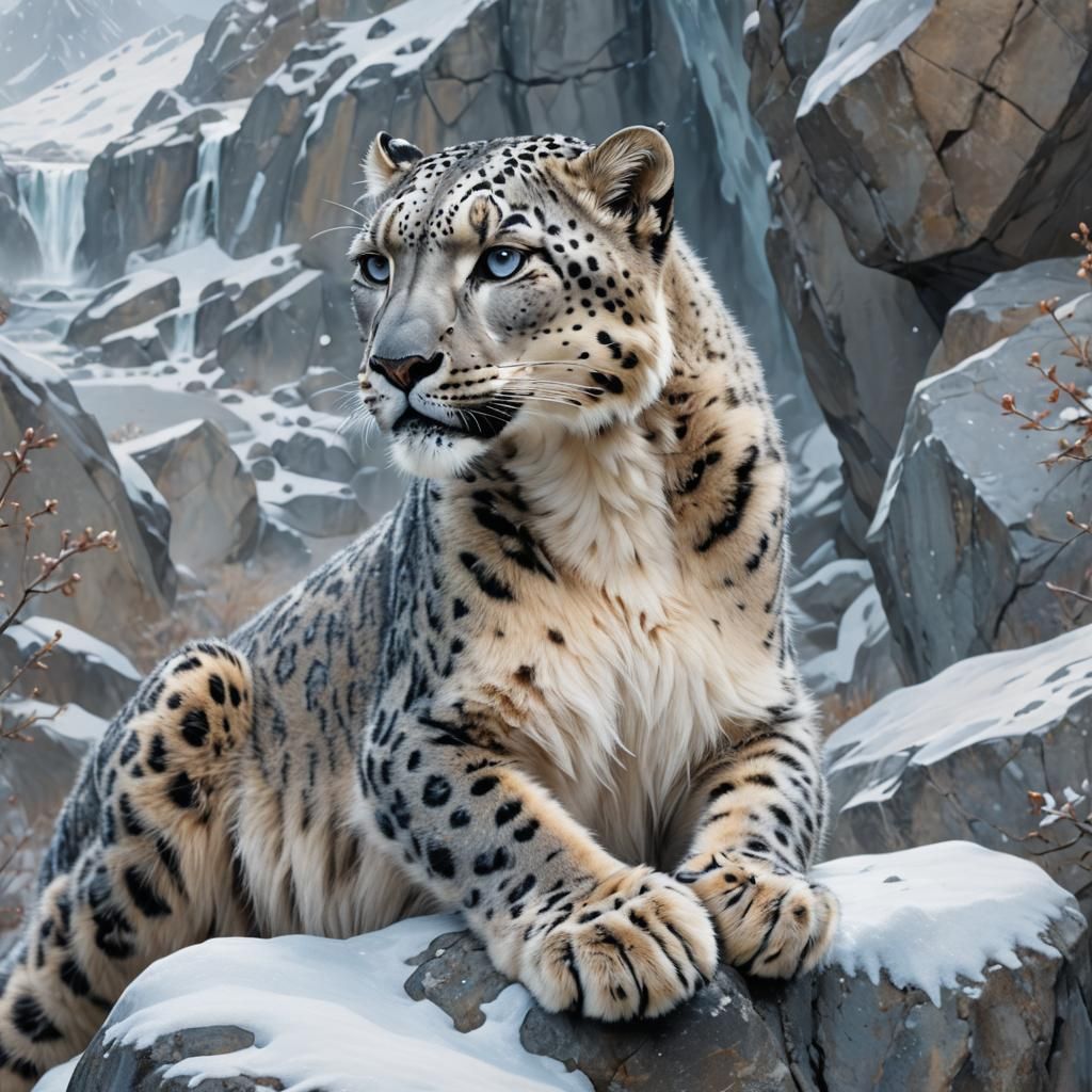 Snow Leopard Portrait in Hyper-Realistic Style