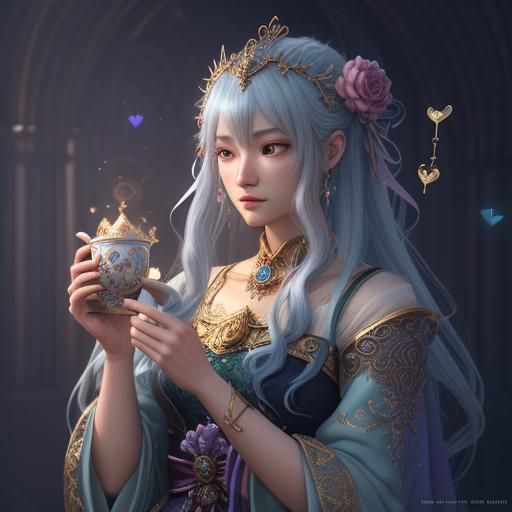 Mystical Tarot Reader with Cup in Anime Style