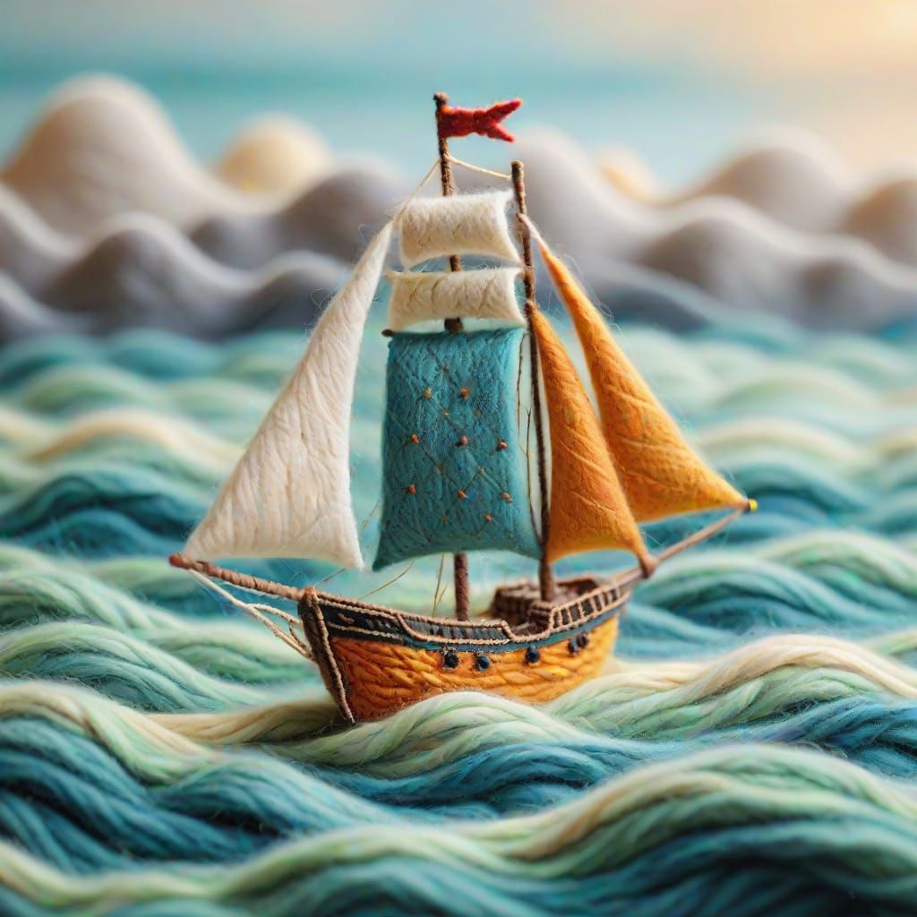 Felted Wool Sailing Ship in Textile Art Style