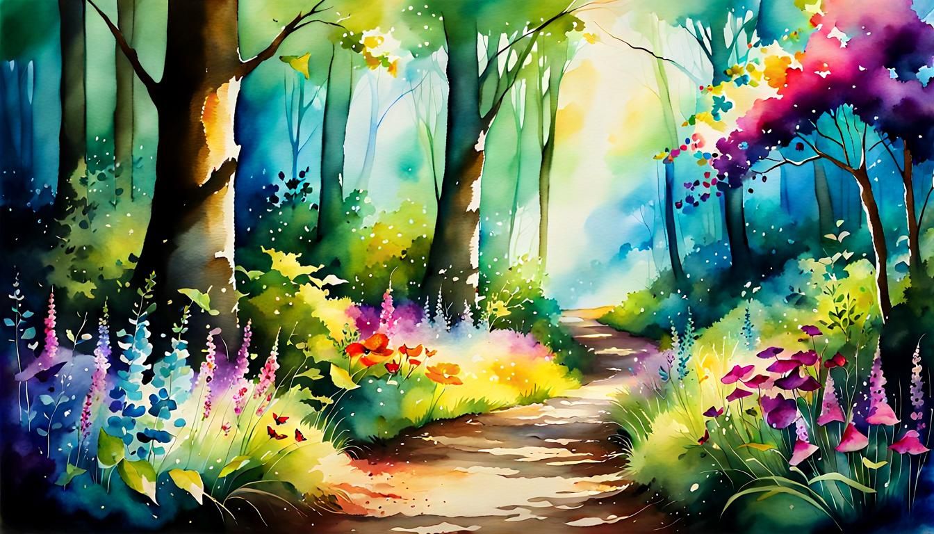 Whispering Woods Path to a Tranquil Flower Clearing