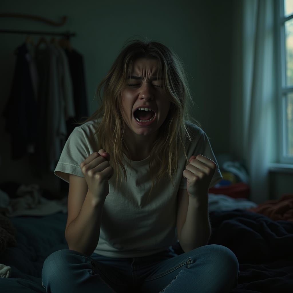 Distraught Teenage Girl Overwhelmed by Anxiety