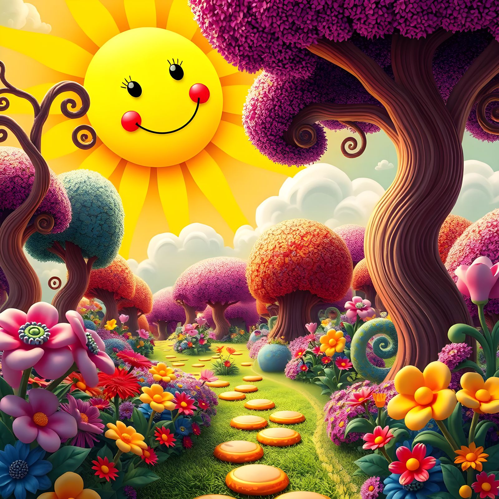 Whimsical Candy Garden in Tim Burton Style