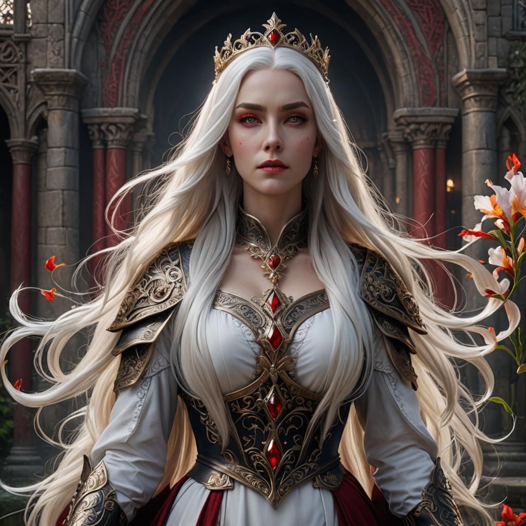 Fantasy Princess with White Hair and Red Eyes