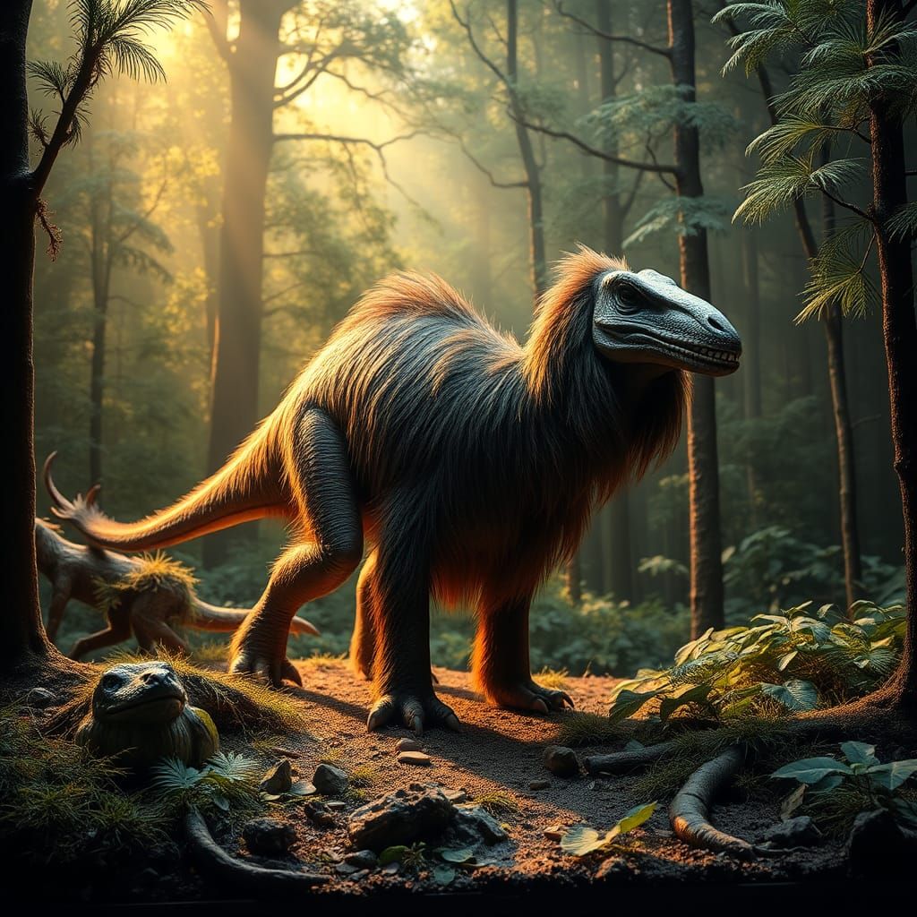 Extinct Megafauna Diorama with Refracting Floodlights