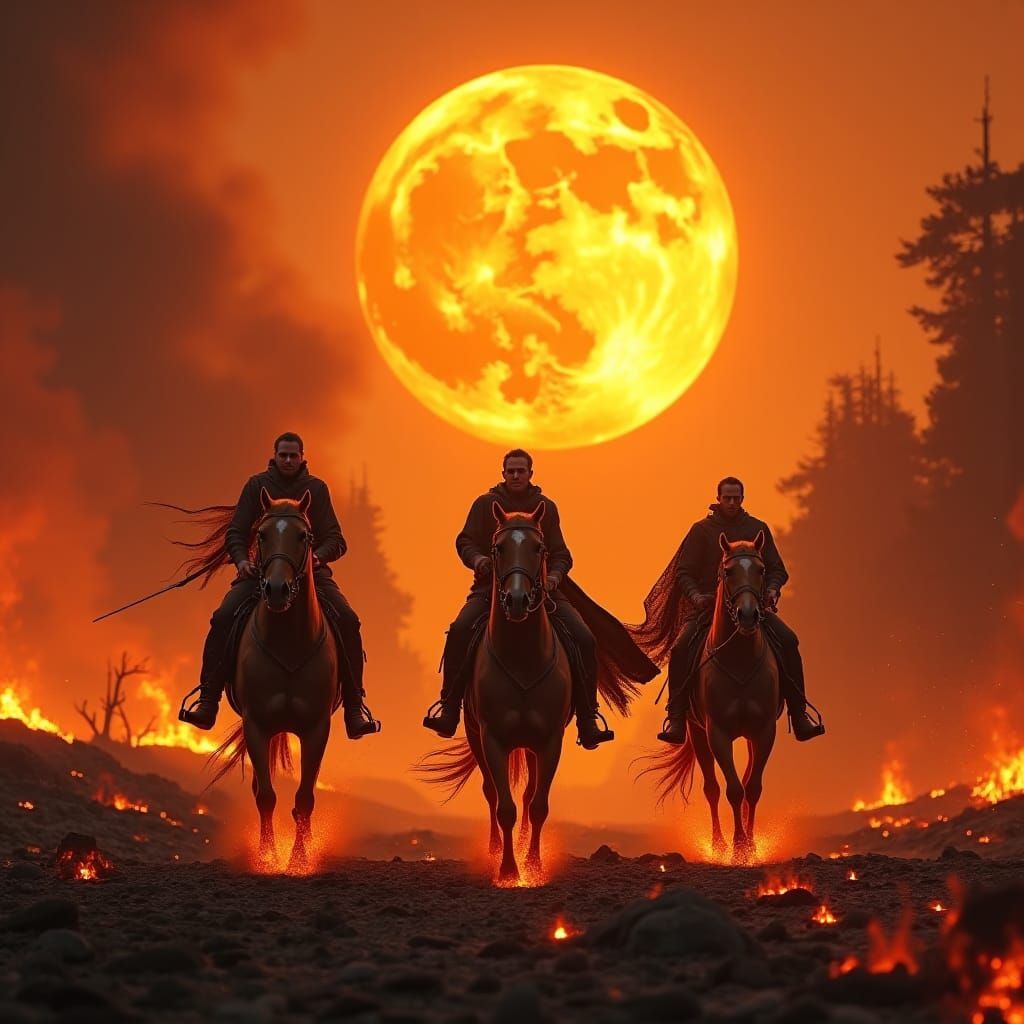 Equestrian Flight Through Apocalyptic Valley in Fantasy Styl...