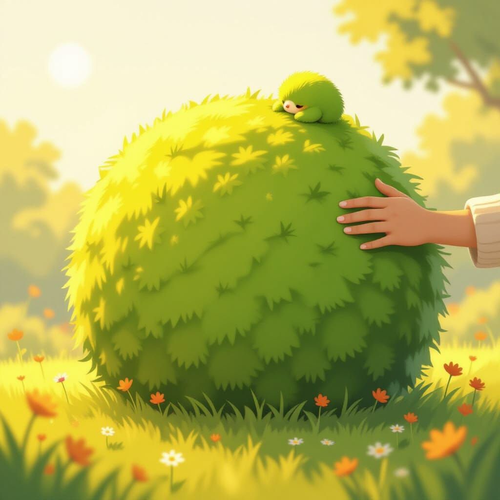 Fuzzy Green Sphere with Adorable Creature