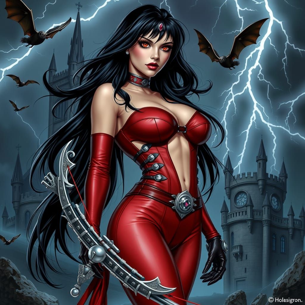 Vampirella, Fierce Vampire Huntress in Red Leather