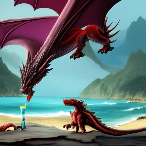 Dragon Sips Cocktails on a Beach