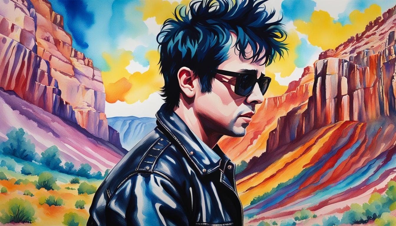 Billie Joe Armstrong Portrait in Watercolor Pop Art Style