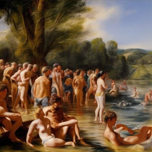 River Party: Oil Painting in Classical Style