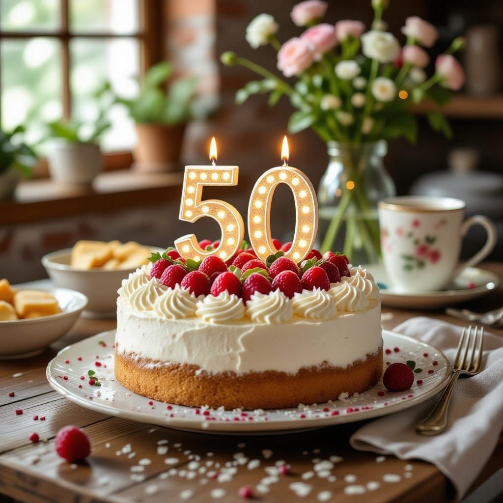 Surreal 50th Birthday Cake in Metallic Style