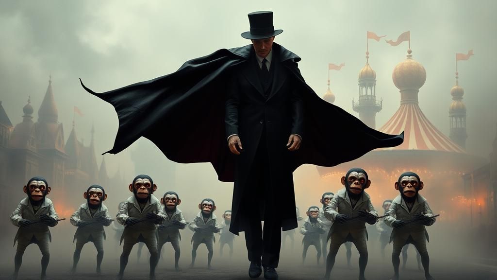 Surreal Carnival of Zombie Clowns in Fog