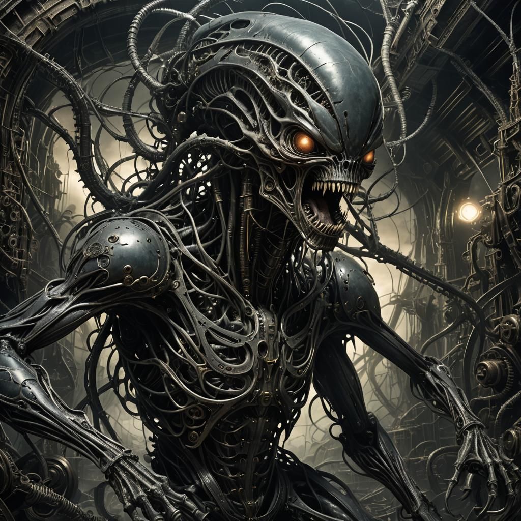 Alien Creature's Industrial Nightmare: a Surrealist Vision