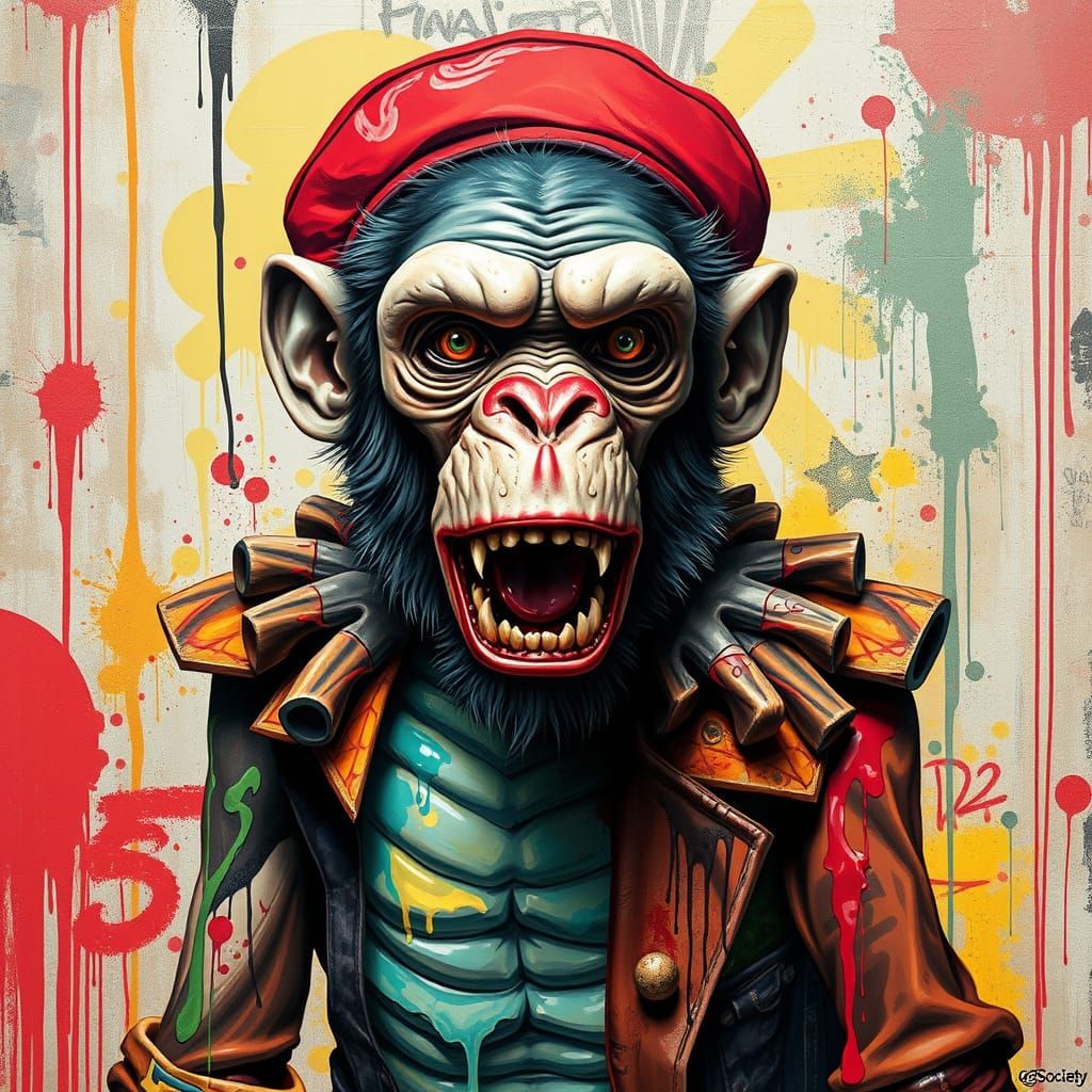 Vibrant Street Art Zombie Monkey Clown