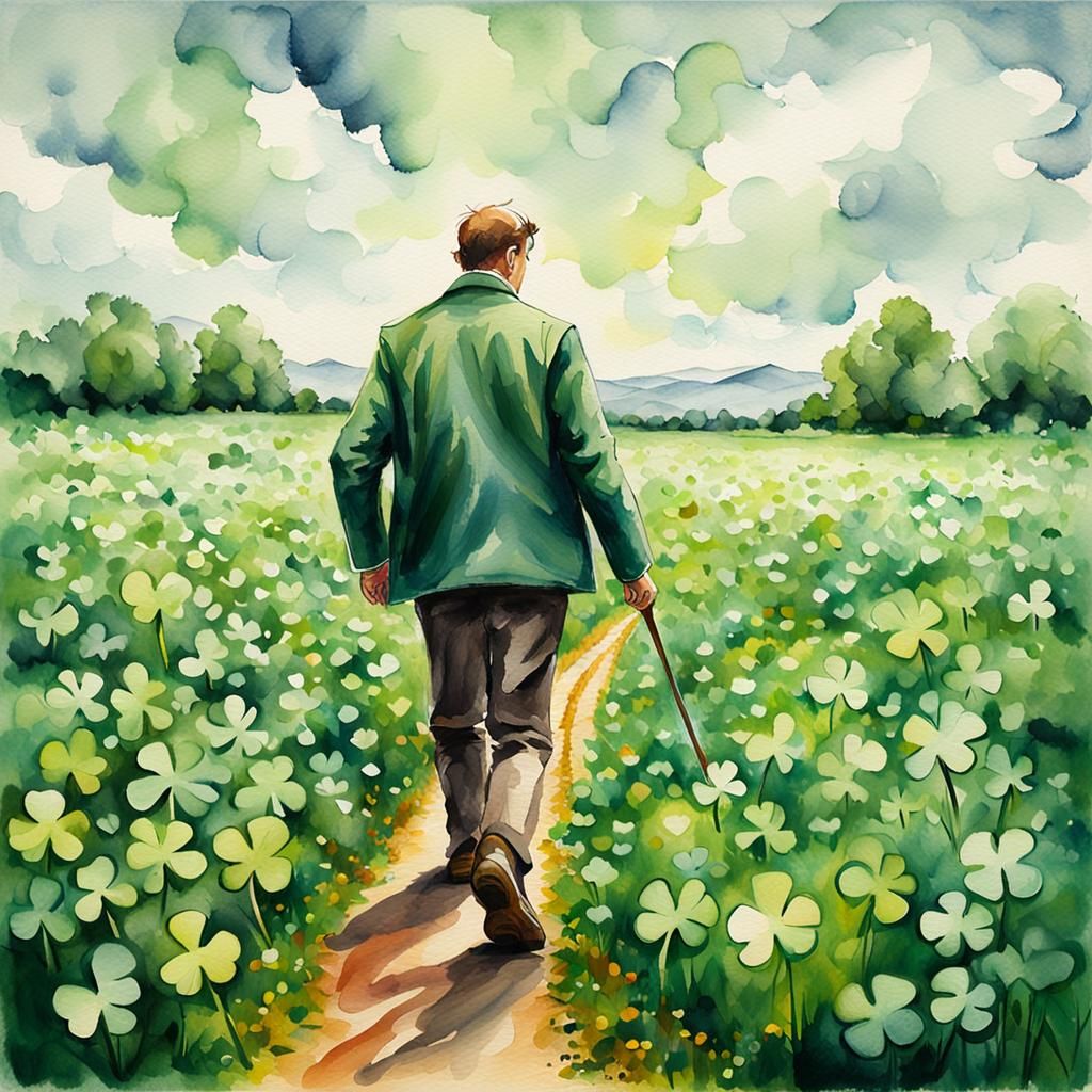 St. Patrick in Clover Field, Watercolor Impressionism