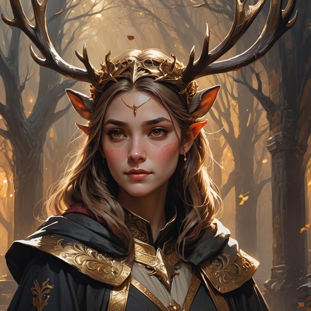 Girl with Antlers Concept Art in Golden Light