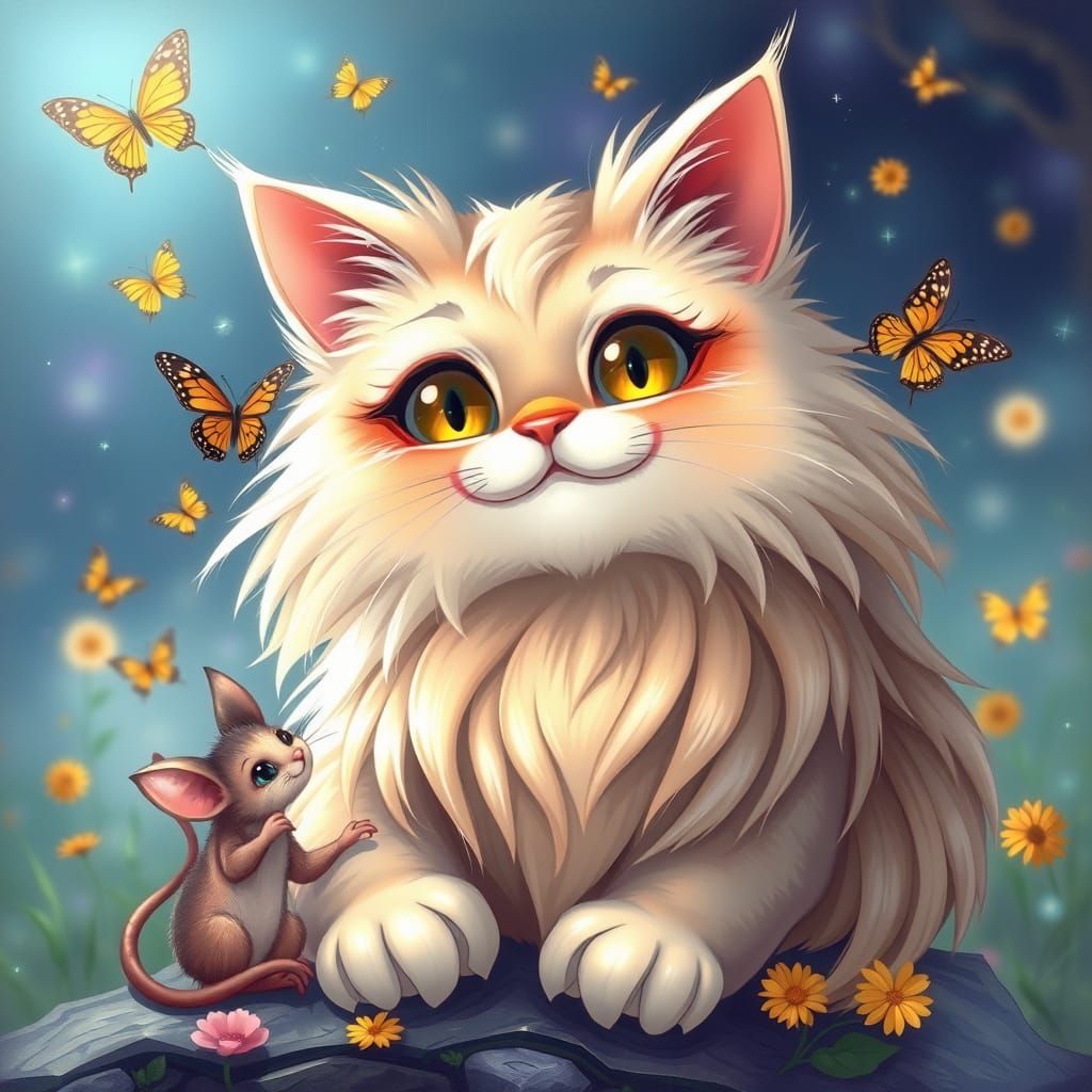 Mystical Cat with Expressive Eyes in Anime Style