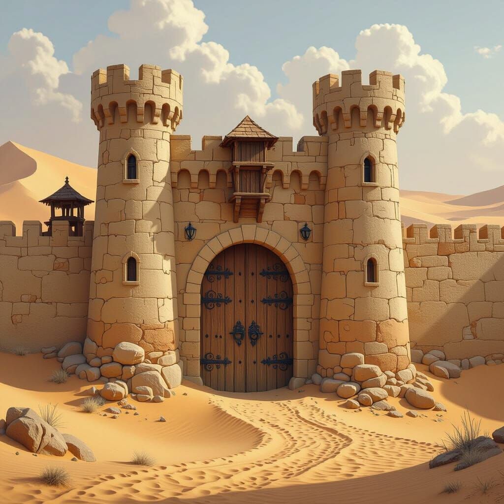 Sandstone Castle in Desert Landscape