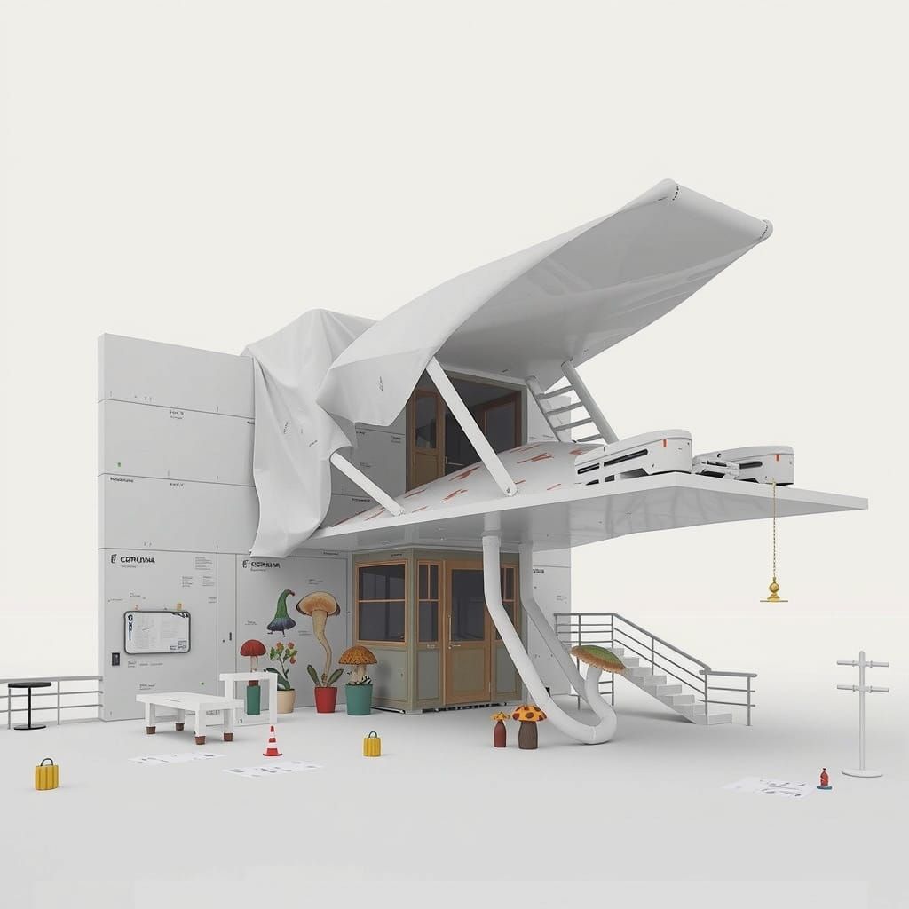 Surrealist Masterpiece: Whimsical Mushroom Flag Installation