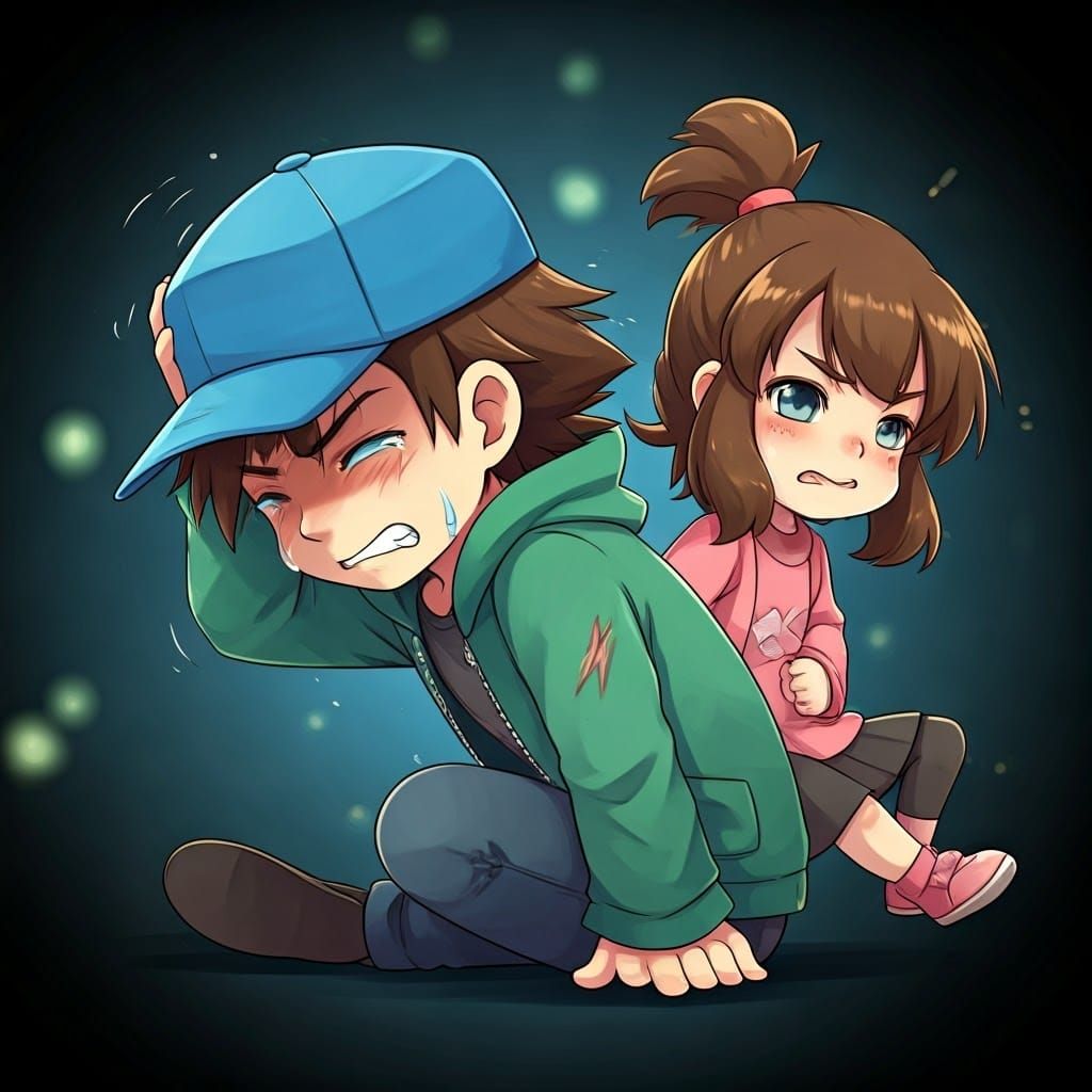 Chibi Pokémon Trainer Drama in Yoshitaka Amano Style