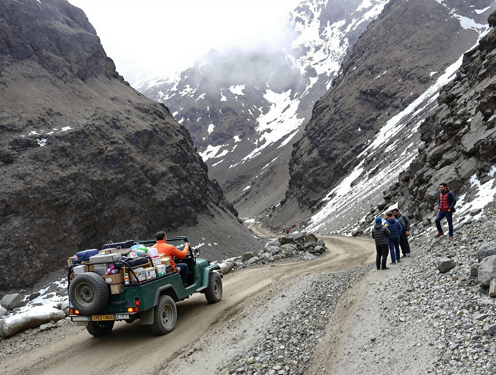 Rugged Mountain Terrain with Jeep in Greg Rutkowski Style