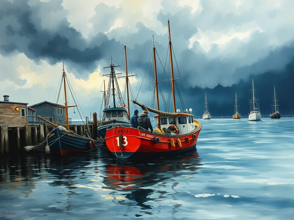 Fisherman Returns to Harbor in Epic Impressionist Masterpiec...