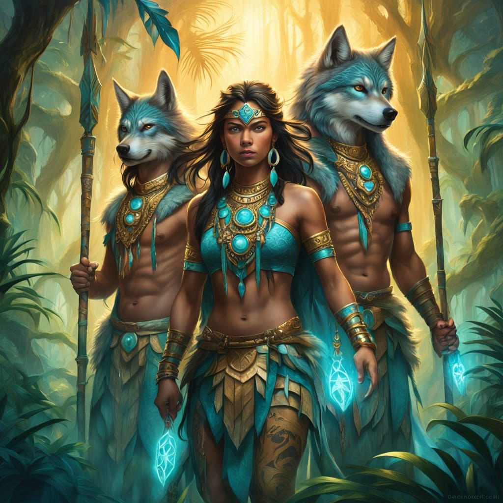 Mystical Tribal Warriors in Enchanted Jungle