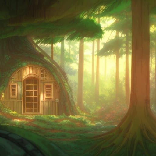 Treehouse Hideout Interior in Studio Ghibli Style