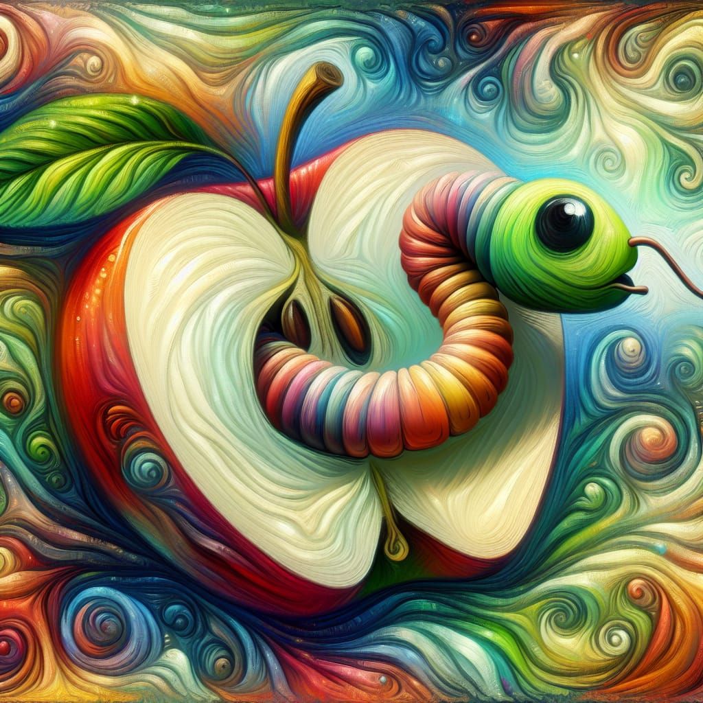 Curious Worm in Apple: Storybook Illustration