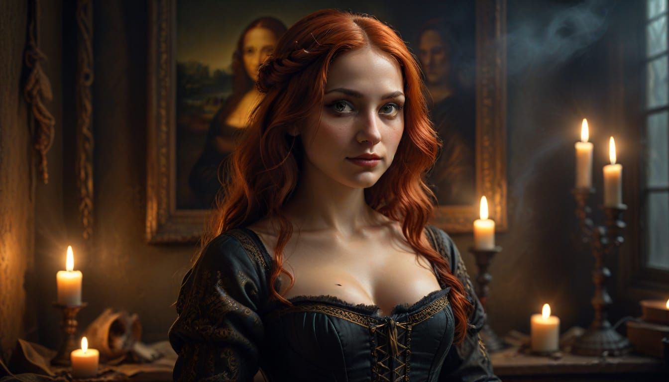 Mona Lisa Halloween Portrait in Digital Painting Style