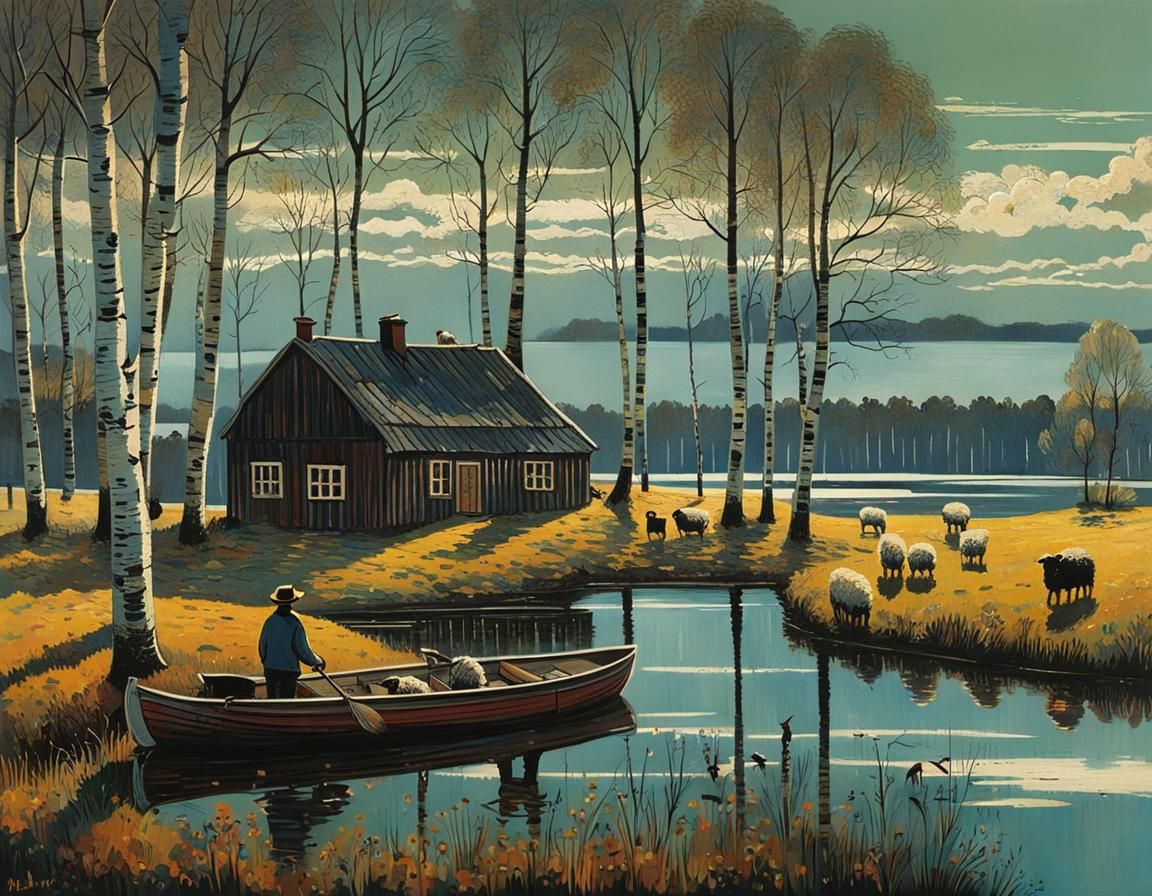 Surreal Farm Scene in Swedish Småland on a Sunny Spring Morn...