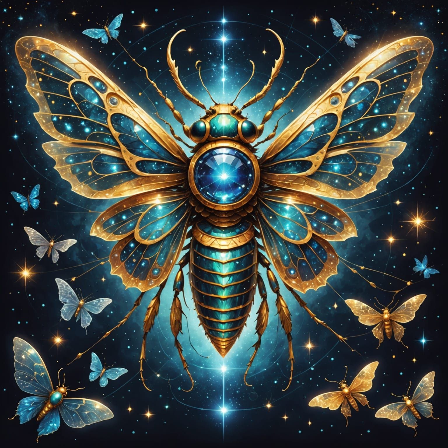 Mythical Sacred Insect with Celestial Wings in Painterly Sty...
