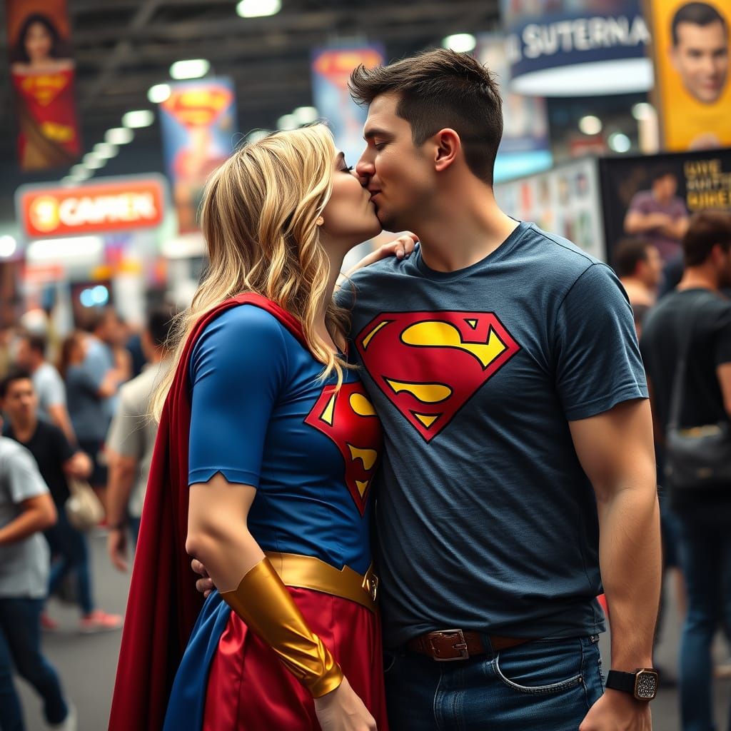 Supergirl Kisses Fan at Comic Expo - Hyperrealistic Photo