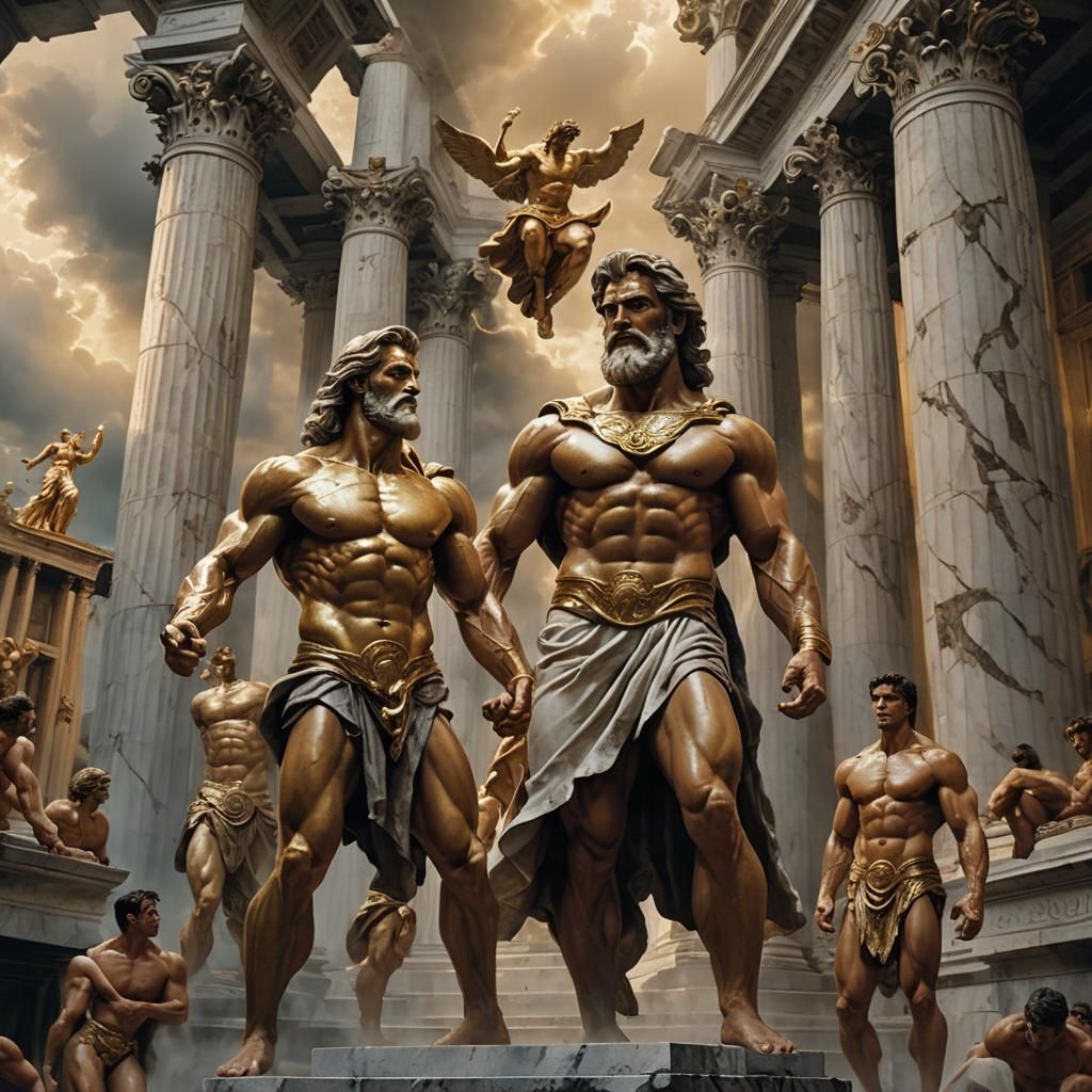 Zeus Celebrated by His Sons: Oil Painting Style