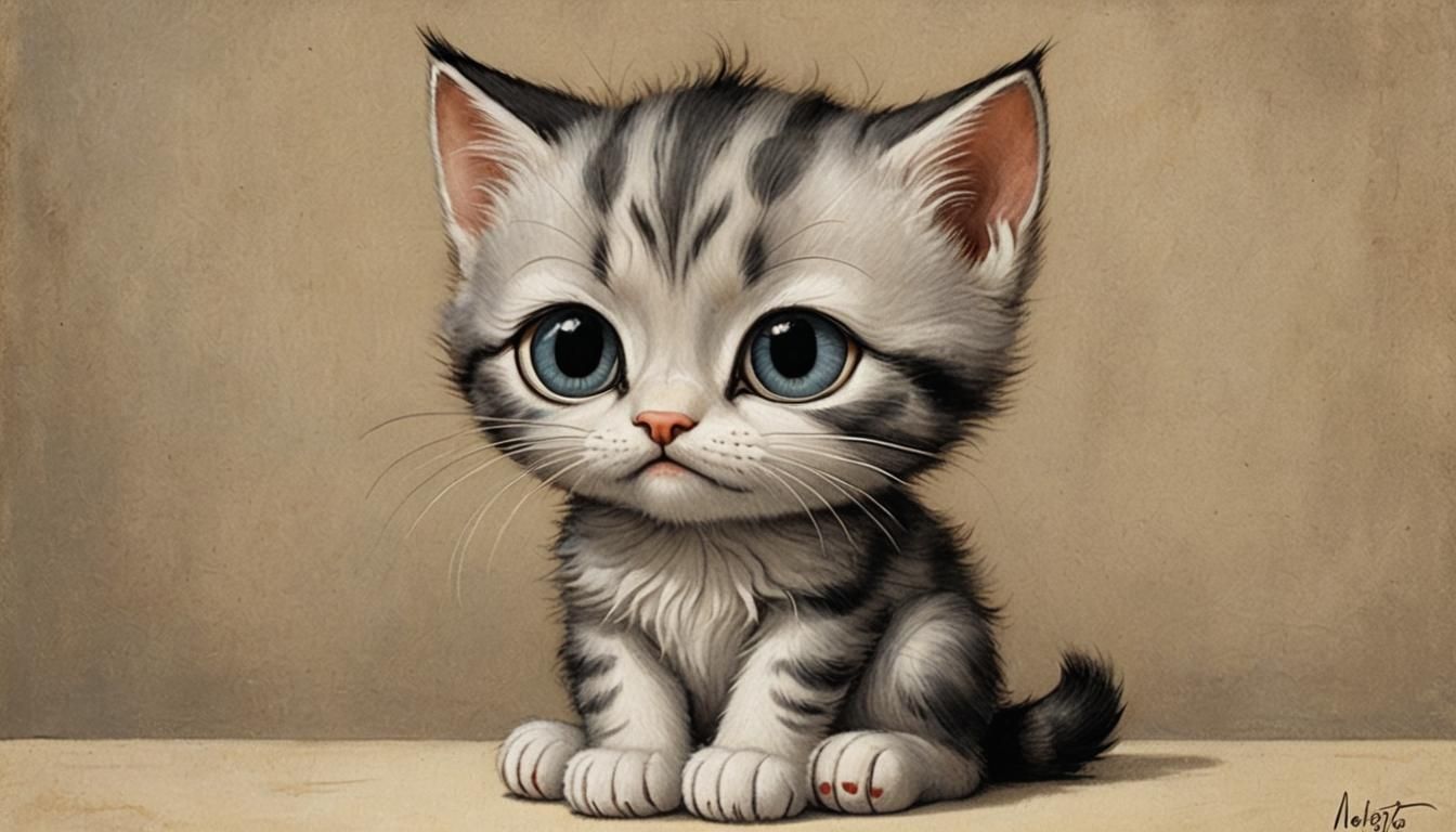 Sad Kitten with Big Eyes in Pixar Style