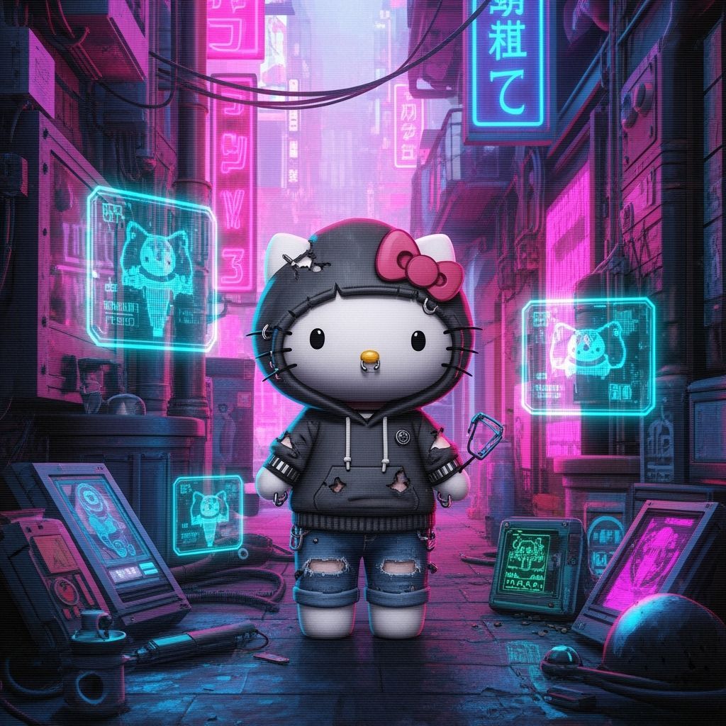 Hello Kitty: Cyberpunk Hacker in Neon Tokyo