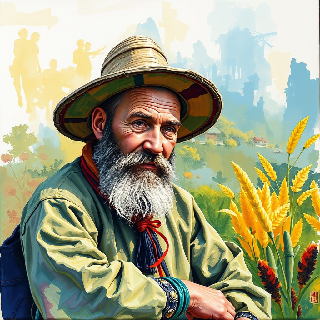 Vibrant Gouache Masterpiece of Koklass Peasant
