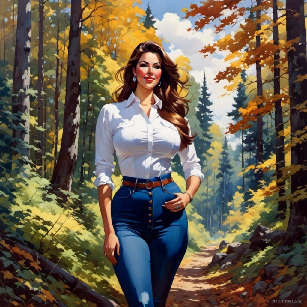 Surreal Portrait of a Curvy Woman Exploring a Lush Forest in...