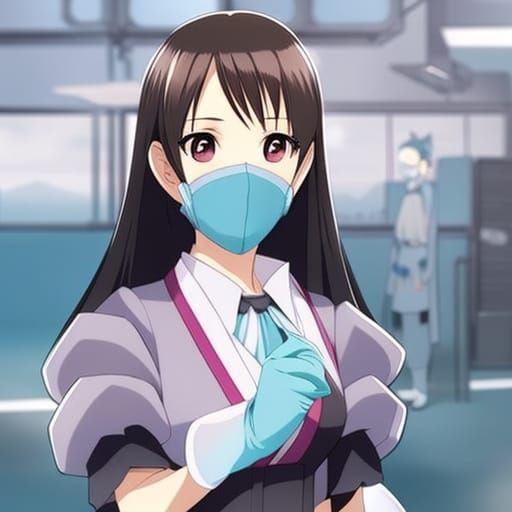 Female Dentist in Anime Style with Mask and Gloves